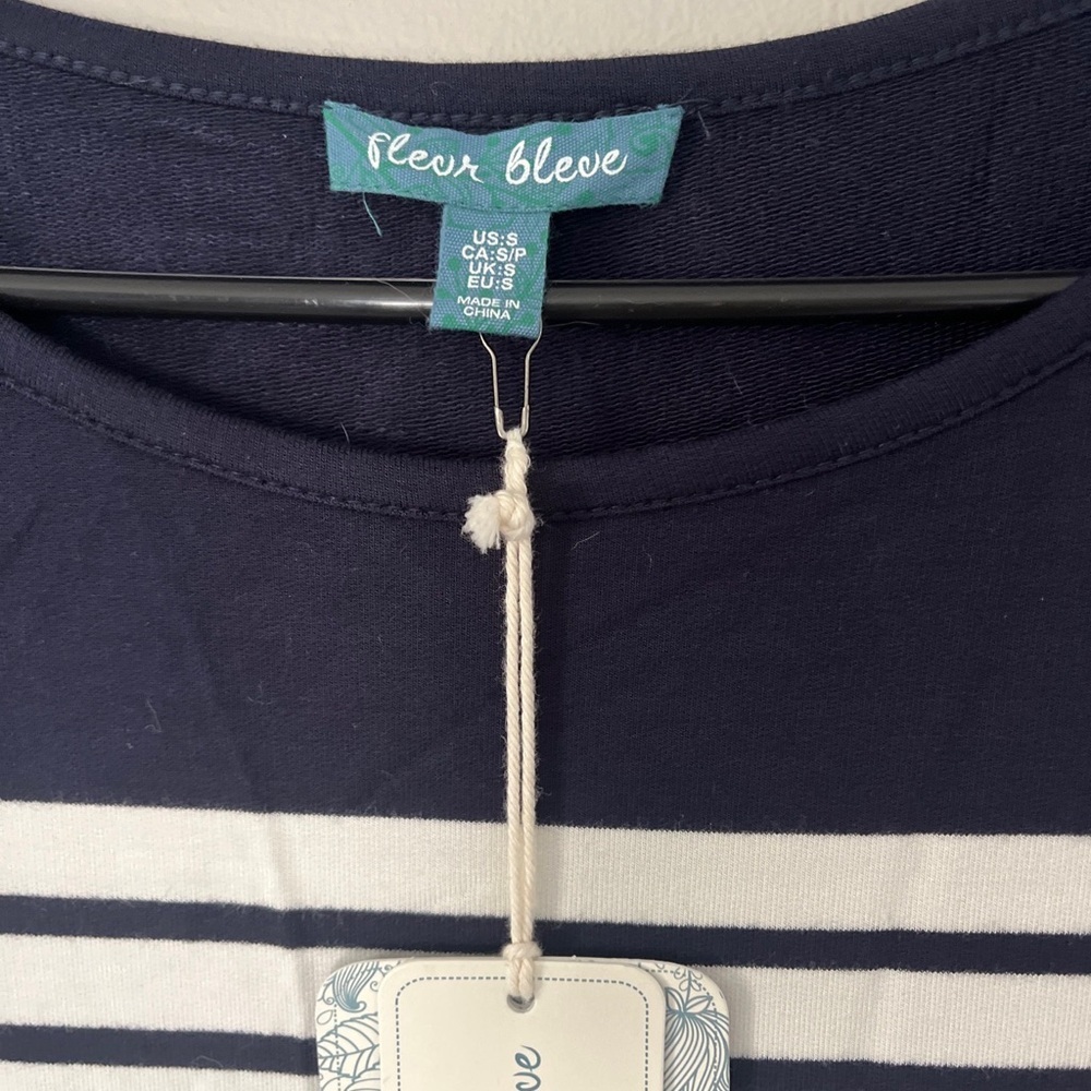 Fleur Bleue Dress Sweatshirt Material Striped New Size Small Navy Blue Measures - Picture 4 of 6